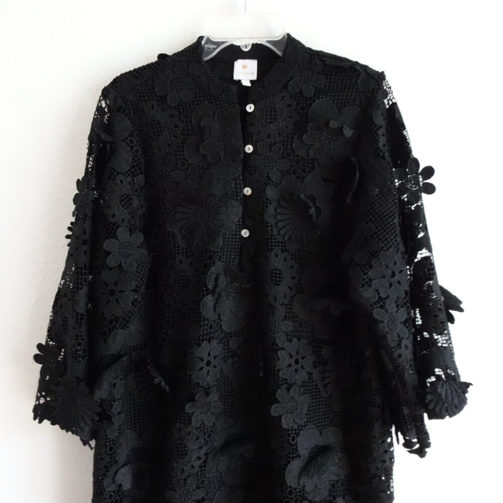 J.Marie Seraphina Dress Size S Black Short Floral 3D Lace Long Sleeve Shift NEW - Picture 3 of 9